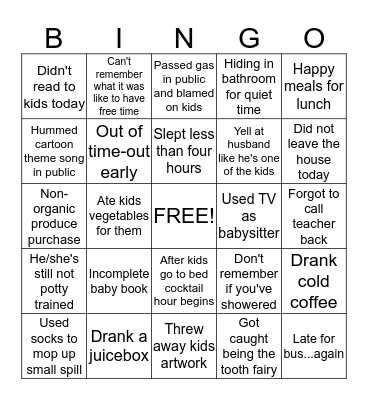 Mommy Guilt Bingo Card