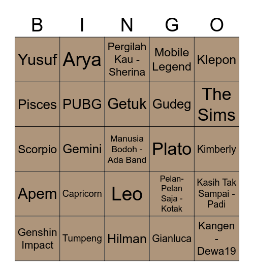 Ben’s bingo. Bingo Card