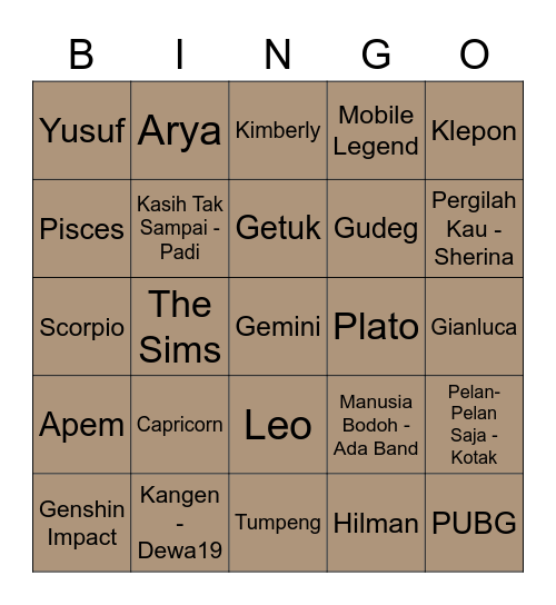 Ben’s bingo. Bingo Card