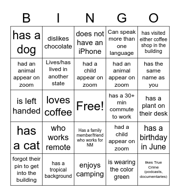 Find someone who... Bingo Card