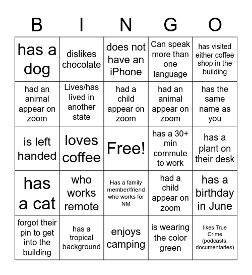 Find someone who... Bingo Card