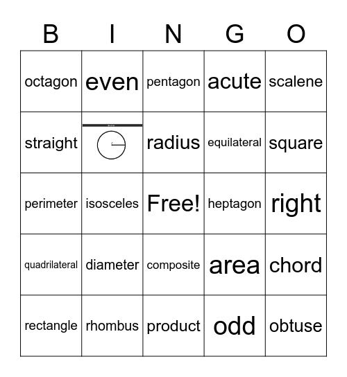 Math Vocabulary Bingo Card