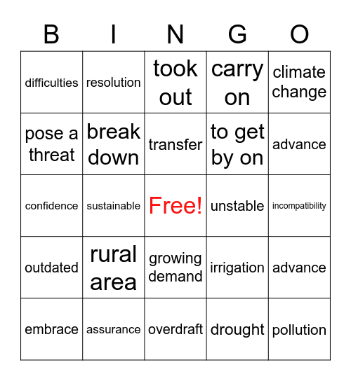 Unit 3 & 4 Vocabulary Bingo Card