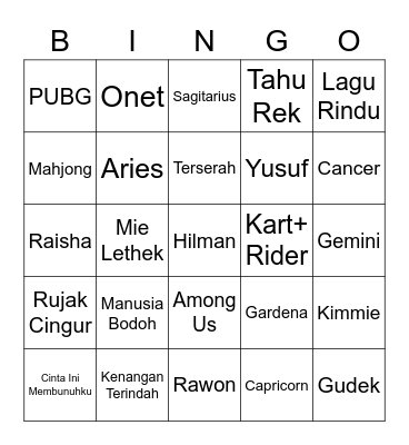 Untitled Bingo Card
