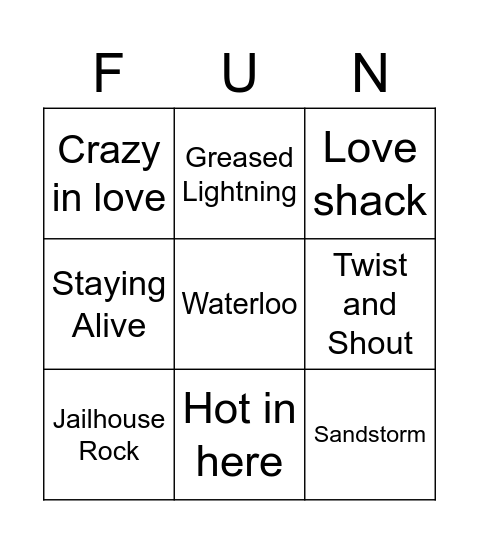 MUSICAL BINGO Card
