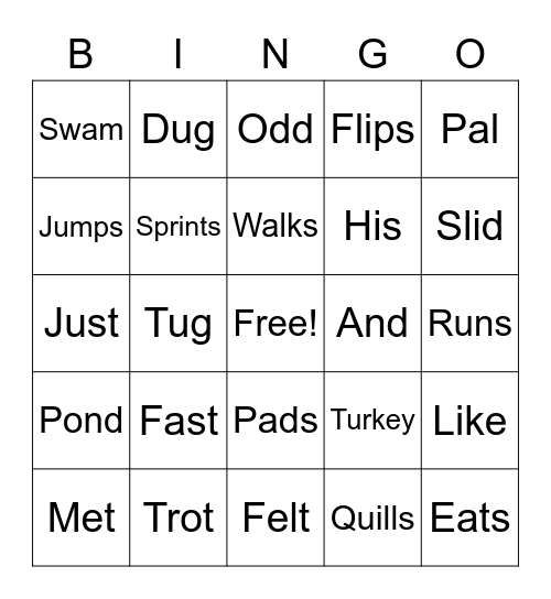 Fast Sam Bingo Card