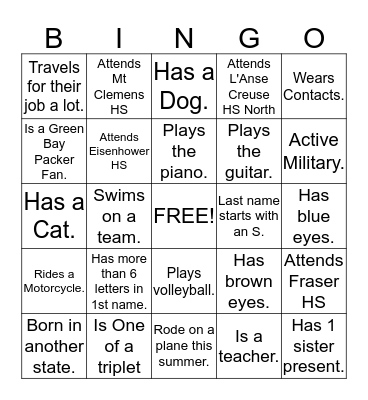 Meet and Greet Bingo Card
