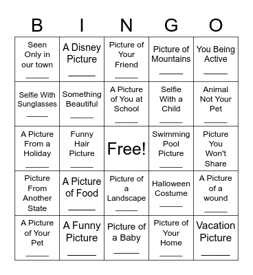 Camera Roll Bingo Card