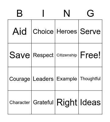 Lend a Hand Bingo 1 Bingo Card