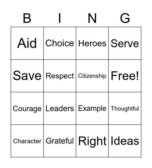 Lend a Hand Bingo 1 Bingo Card