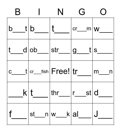 Vowel Team Bingo Card