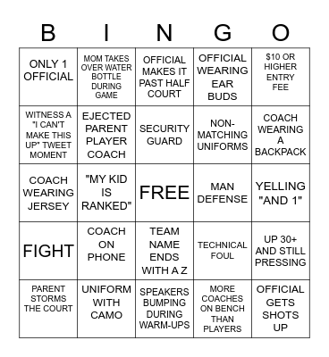 AAU BASKETBALL BINGO Card