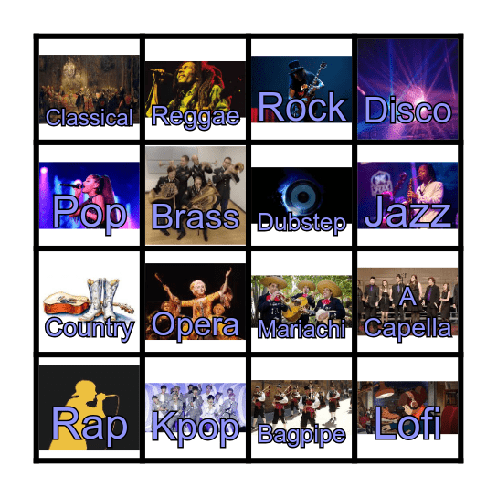 Musical Genre Checklist! Bingo Card