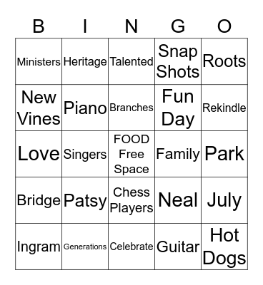 A Day In The Park Bingo Card