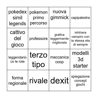 pokemon direct giugno Bingo Card