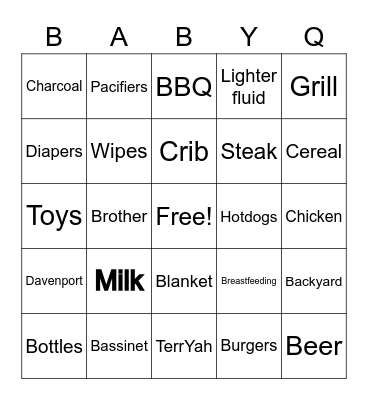 TerrYah’s Backyard BaByQ Bingo Card