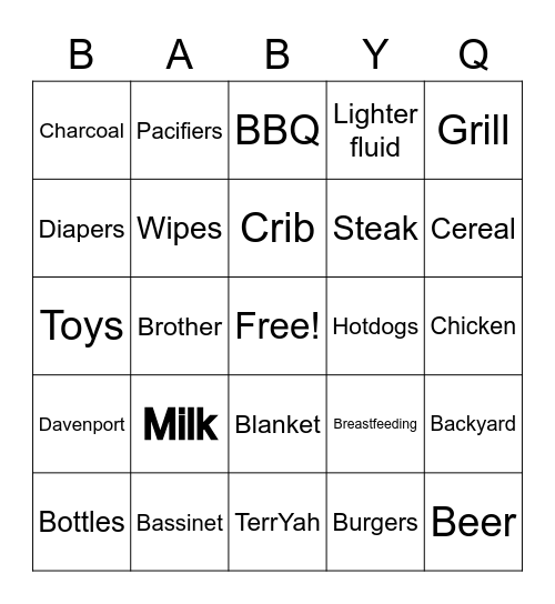 TerrYah’s Backyard BaByQ Bingo Card