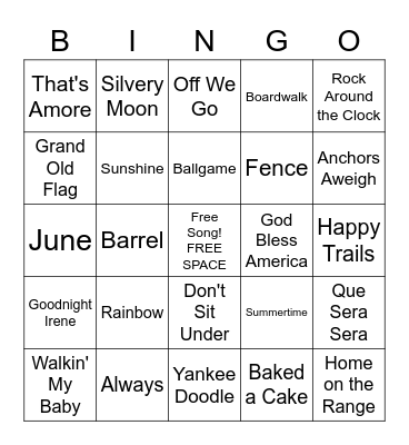 Summer Music Bingo Card