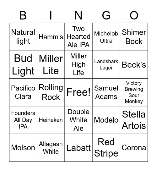 Beer Bingo Card