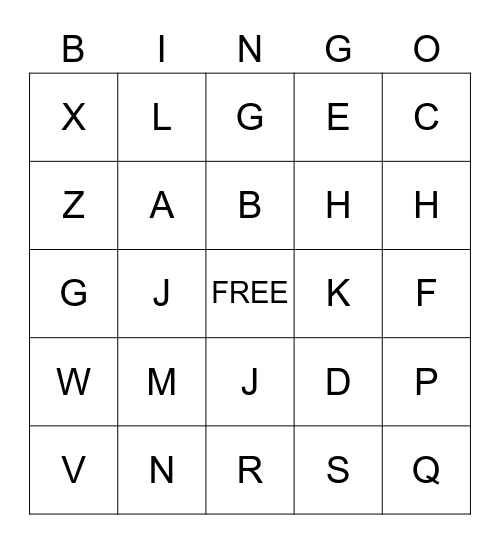 ASL ALPHABET BINGO Card