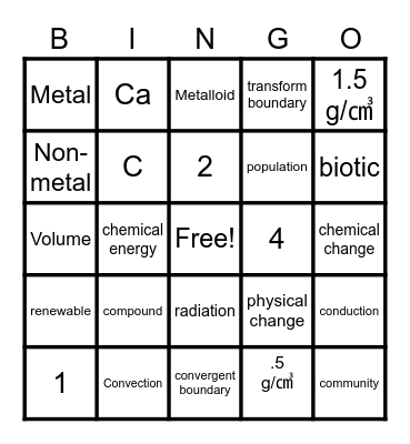 6th Grade Final Review BINGO Card