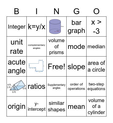 7th Grade Math Bingo Card