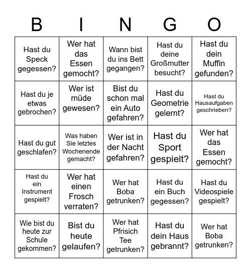 German Bingo Card