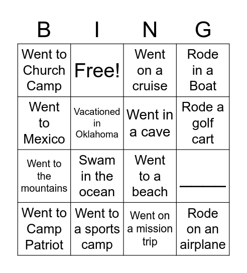 Welcome Back to School Bingo Card