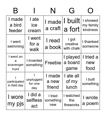 Summer Bingo Card