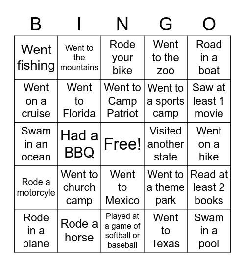 Welcome Back to School Bingo Card