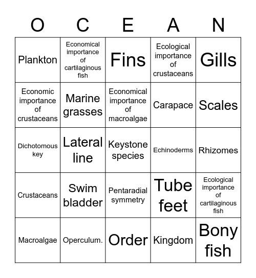 Classification and Organisms Bingo Card