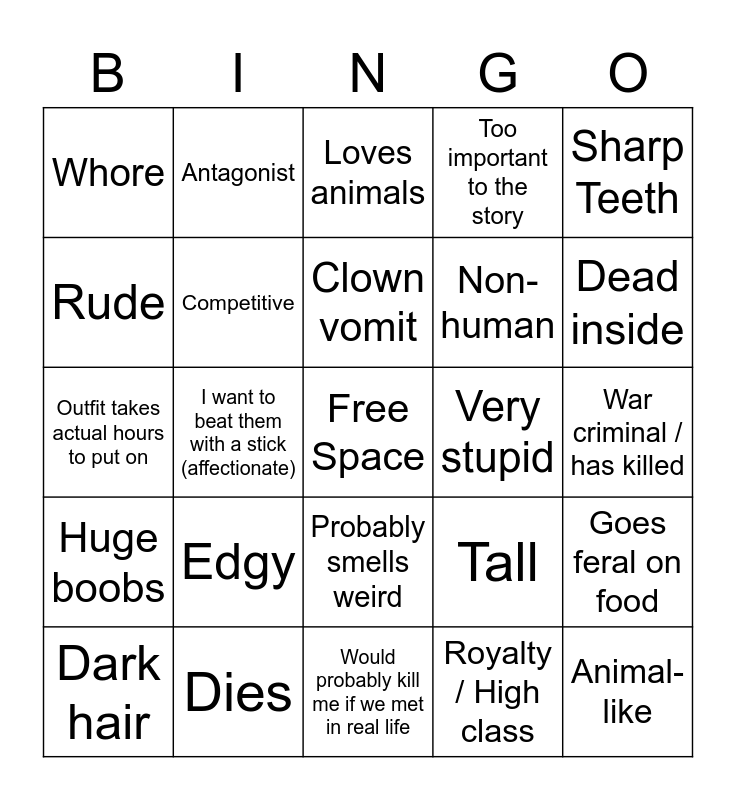 Blorbos Bingo Card