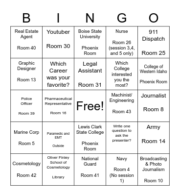 College and Career Bingo Card