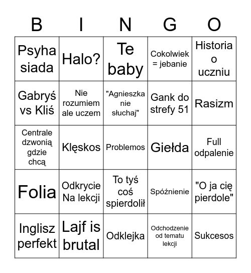 Kliś Bingo Card