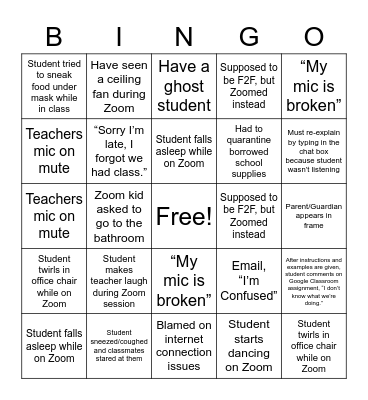 Hybrid Classroom Bingo Card
