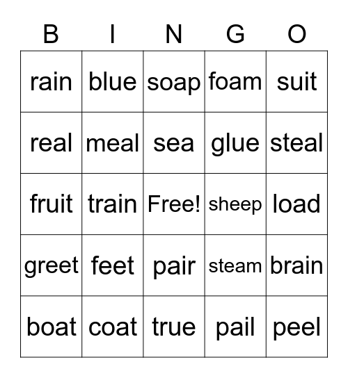 Two Vowels Bingo Card