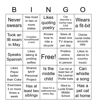 Get To Know You Bingo Card