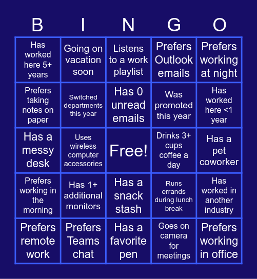 LMI Ice Breaker Bingo Card