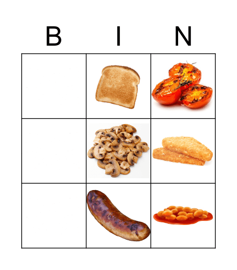English Breakfast Bingo Card