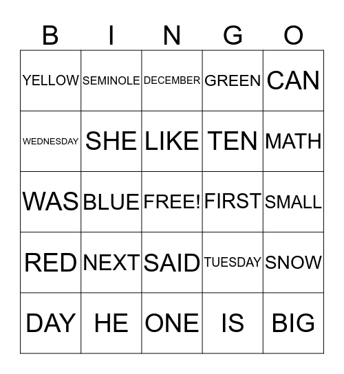WORDS WE KNOW...2 Bingo Card