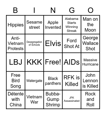 Forrest Gump Bingo Card