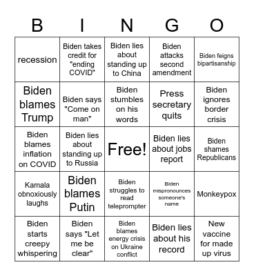 Biden Bingo Card