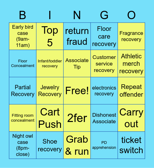 Loss Prevention Bingo! Bingo Card
