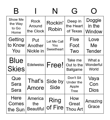 Musical Bingo Card
