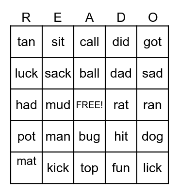 Decodable Words Bingo Card