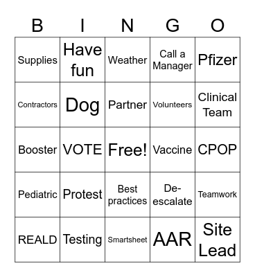 Site Lead Training Bingo Card