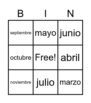 Los meses del año Bingo Card