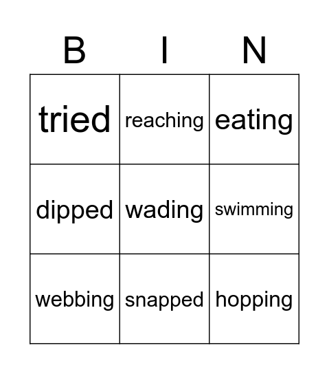 "ed" and "ing" words REACH B Bingo Card