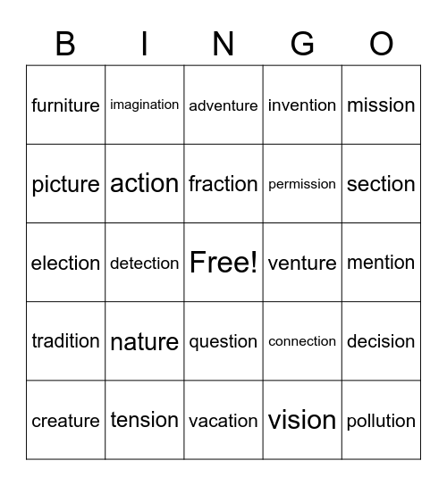 Multisyllabic Words Bingo Card