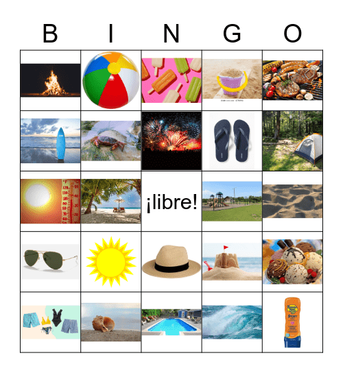 el verano/las vacaciones Bingo Card
